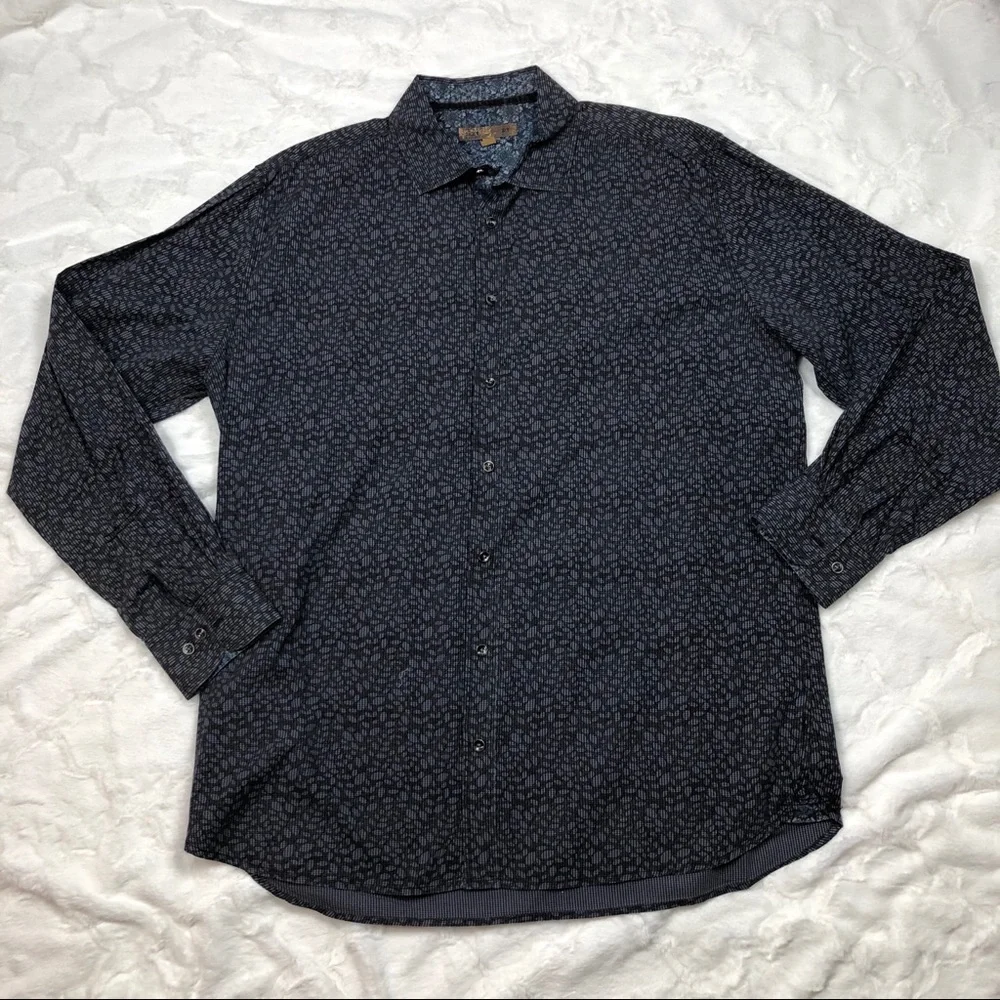 Pronto Uomo Blue Black Print Oxford Shirt size 2XT - Picture 10 of 10